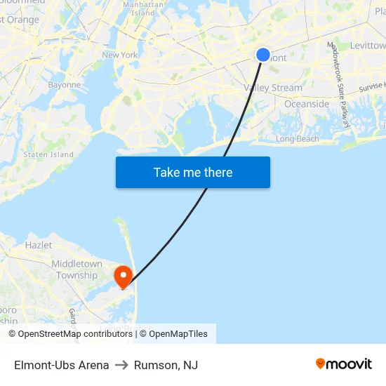 Elmont-Ubs Arena to Rumson, NJ map