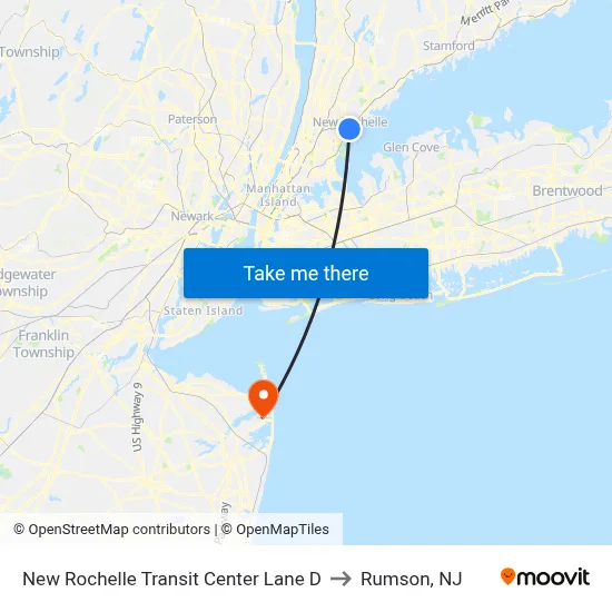 New Rochelle Transit Center Lane D to Rumson, NJ map