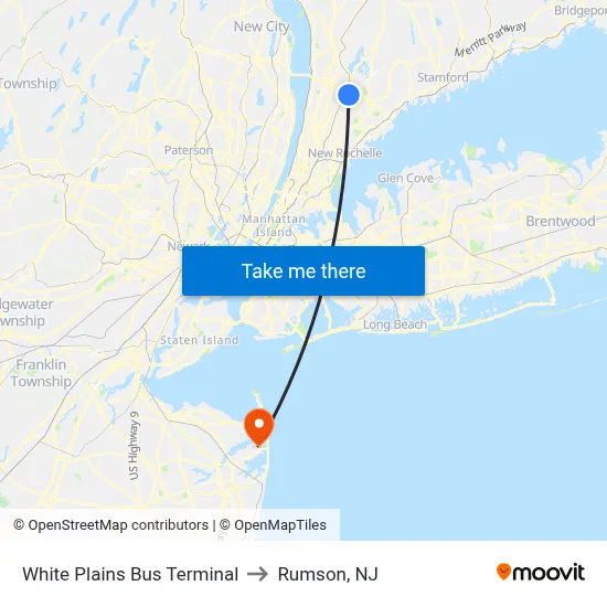 White Plains Bus Terminal to Rumson, NJ map