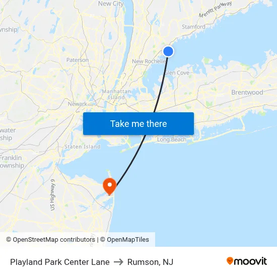 Playland Park Center Lane to Rumson, NJ map