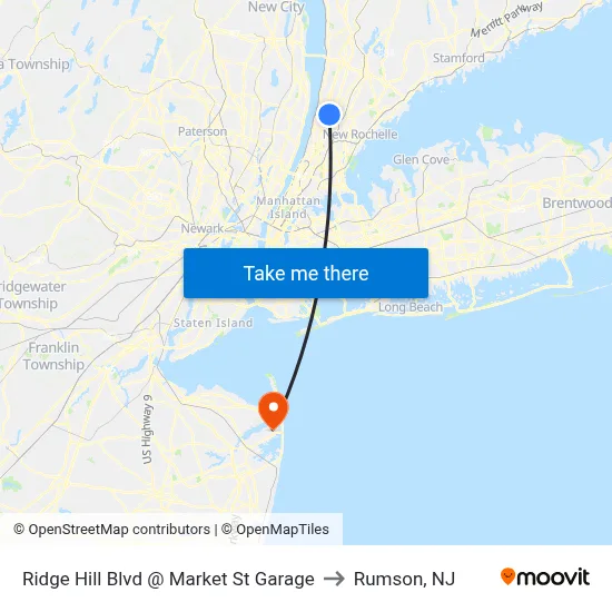 Ridge Hill Blvd @ Market St Garage to Rumson, NJ map
