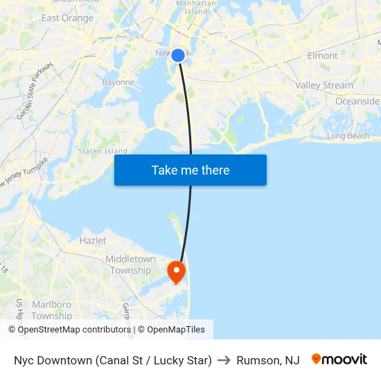 Nyc Downtown (Canal St / Lucky Star) to Rumson, NJ map