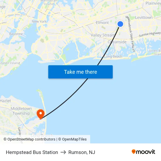 Hempstead Bus Station to Rumson, NJ map