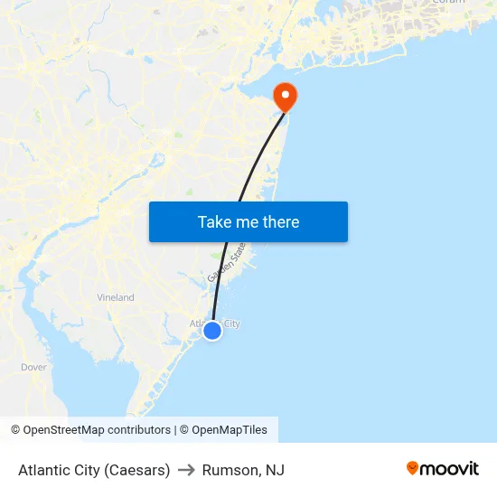 Atlantic City (Caesars) to Rumson, NJ map