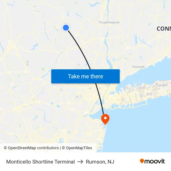 Monticello Shortline Terminal to Rumson, NJ map