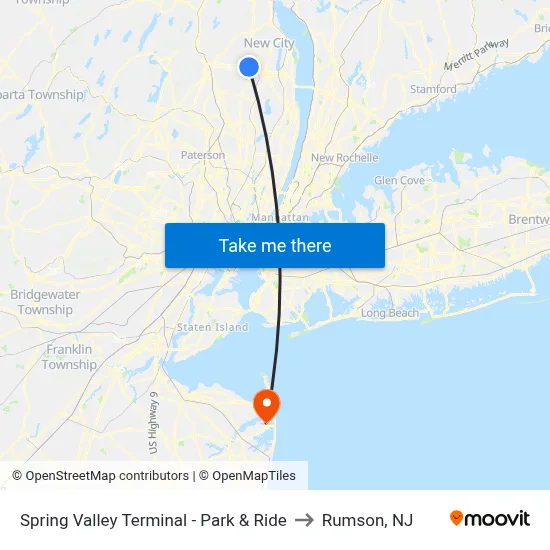 Spring Valley Terminal - Park & Ride to Rumson, NJ map