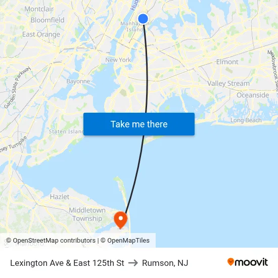 Lexington Ave & East 125th St to Rumson, NJ map
