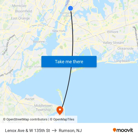 Lenox Ave & W 135th St to Rumson, NJ map