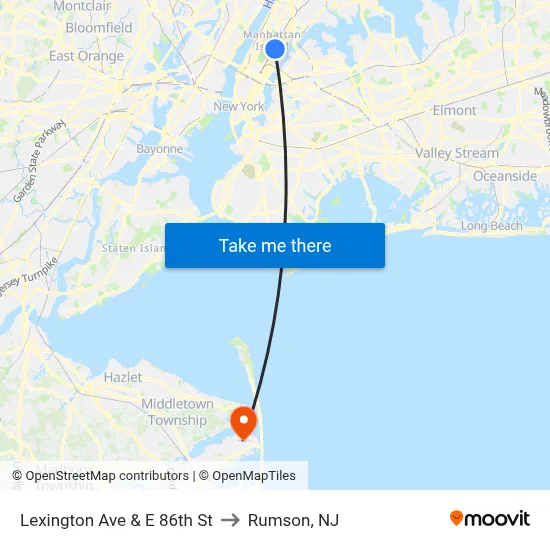 Lexington Ave & E 86th St to Rumson, NJ map