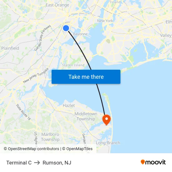 Terminal C to Rumson, NJ map