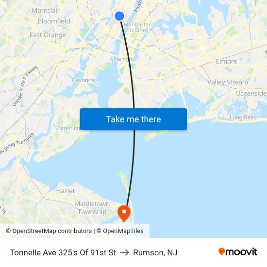 Tonnelle Ave 325's Of 91st St to Rumson, NJ map
