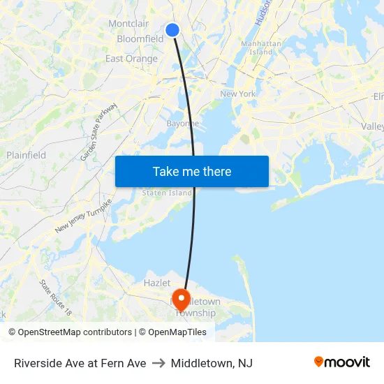 Riverside Ave at Fern Ave to Middletown, NJ map
