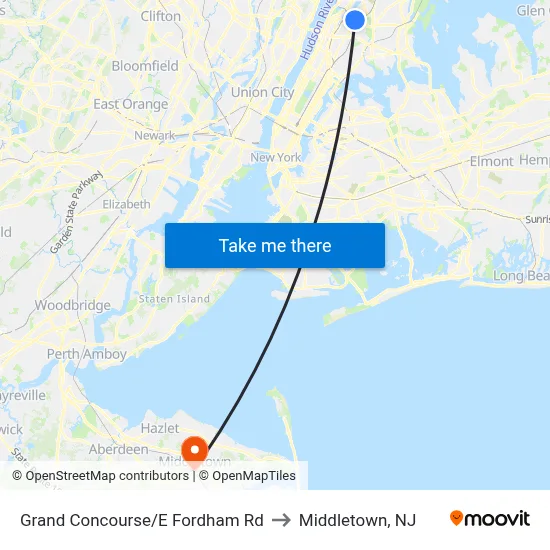 Grand Concourse/E Fordham Rd to Middletown, NJ map