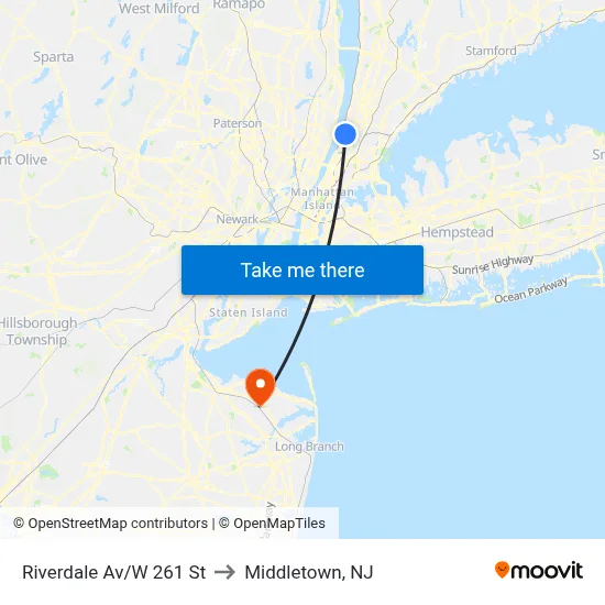 Riverdale Av/W 261 St to Middletown, NJ map