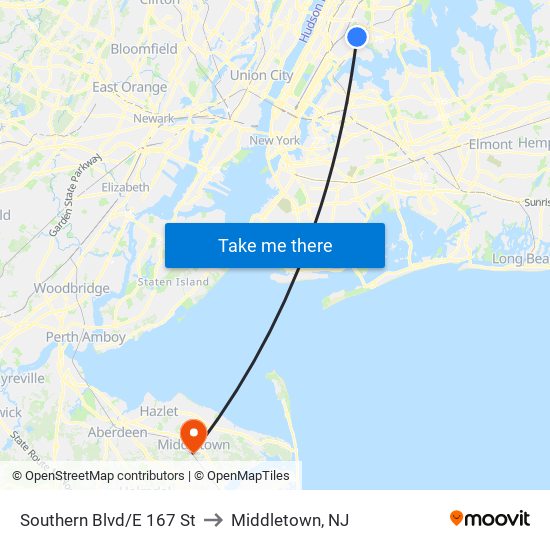 Southern Blvd/E 167 St to Middletown, NJ map