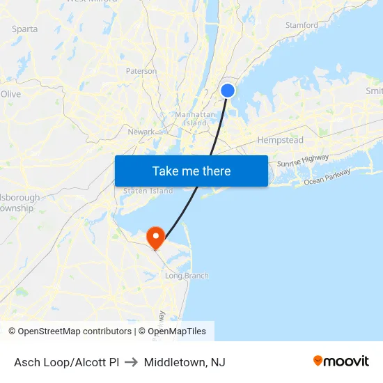 Asch Loop/Alcott Pl to Middletown, NJ map