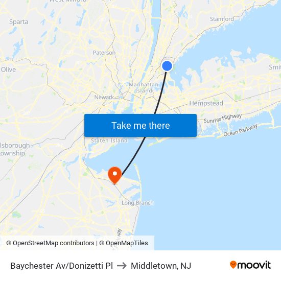 Baychester Av/Donizetti Pl to Middletown, NJ map