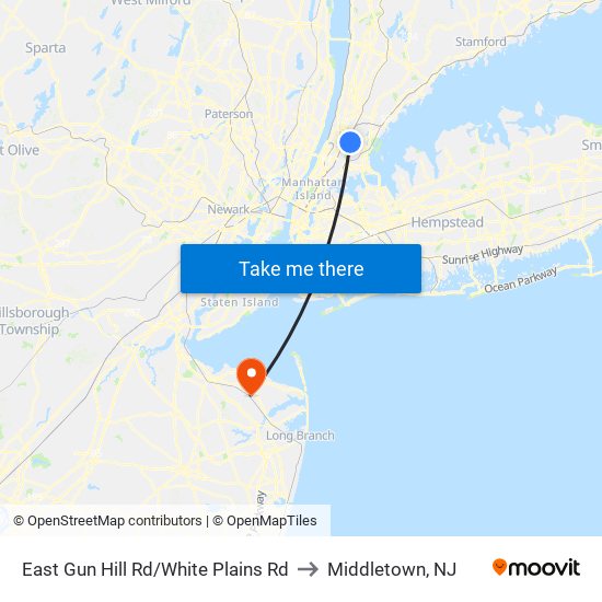 East Gun Hill Rd/White Plains Rd to Middletown, NJ map