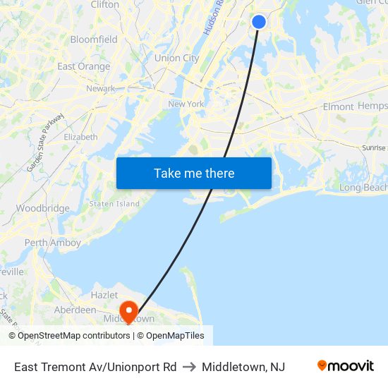 East Tremont Av/Unionport Rd to Middletown, NJ map