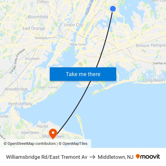 Williamsbridge Rd/East Tremont Av to Middletown, NJ map