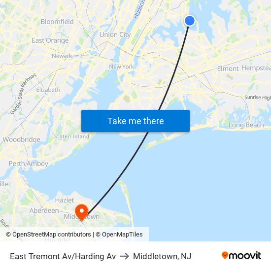 East Tremont Av/Harding Av to Middletown, NJ map