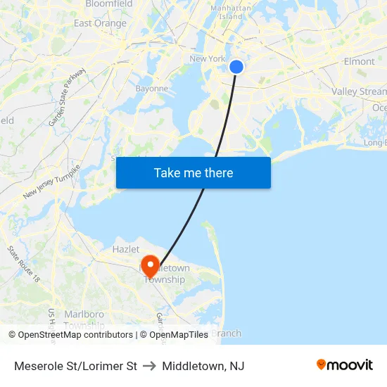 Meserole St/Lorimer St to Middletown, NJ map