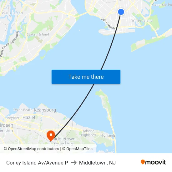 Coney Island Av/Avenue P to Middletown, NJ map