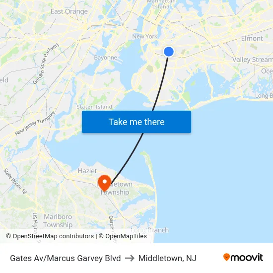 Gates Av/Marcus Garvey Blvd to Middletown, NJ map