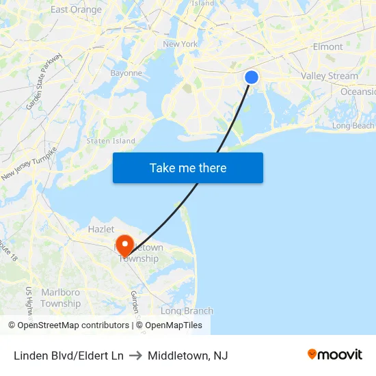 Linden Blvd/Eldert Ln to Middletown, NJ map