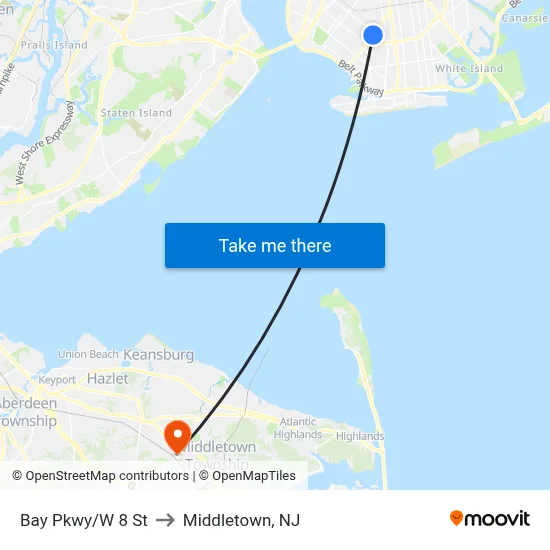 Bay Pkwy/W 8 St to Middletown, NJ map