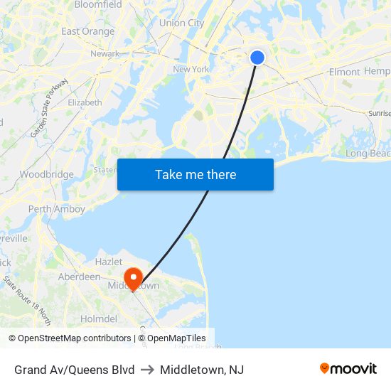 Grand Av/Queens Blvd to Middletown, NJ map