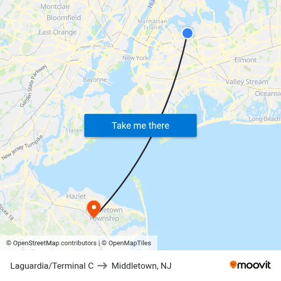 Laguardia/Terminal C to Middletown, NJ map