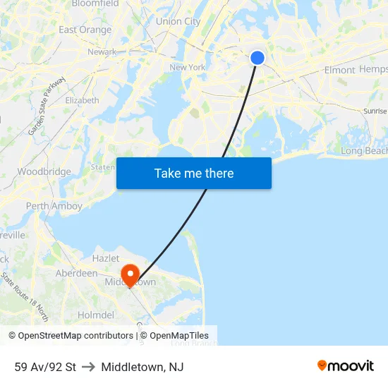 59 Av/92 St to Middletown, NJ map