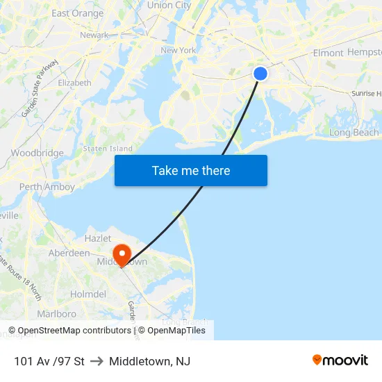 101 Av /97 St to Middletown, NJ map