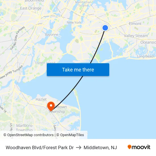 Woodhaven Blvd/Forest Park Dr to Middletown, NJ map