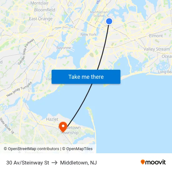 30 Av/Steinway St to Middletown, NJ map