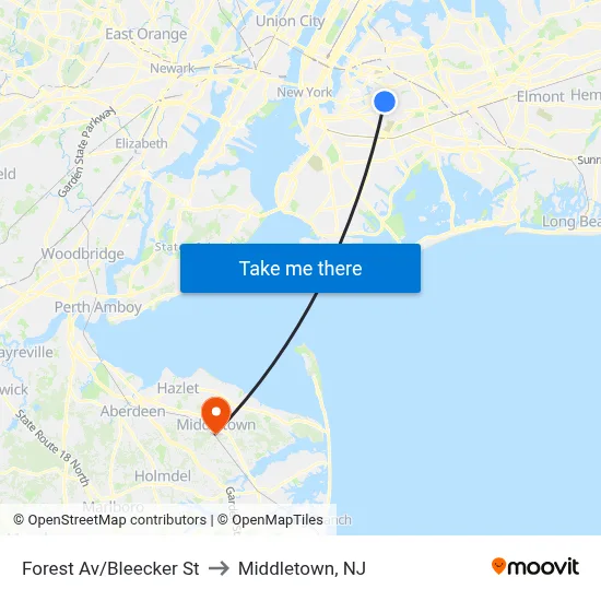 Forest Av/Bleecker St to Middletown, NJ map