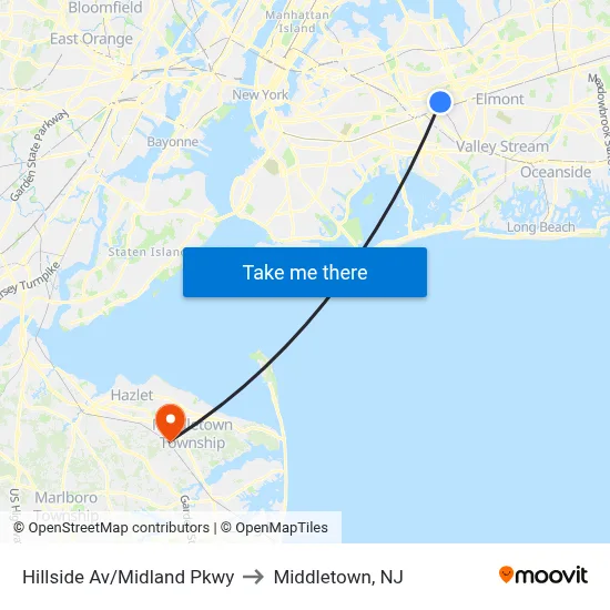 Hillside Av/Midland Pkwy to Middletown, NJ map