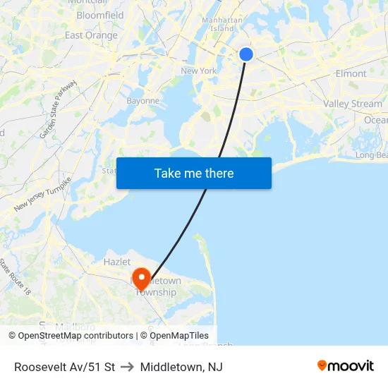 Roosevelt Av/51 St to Middletown, NJ map