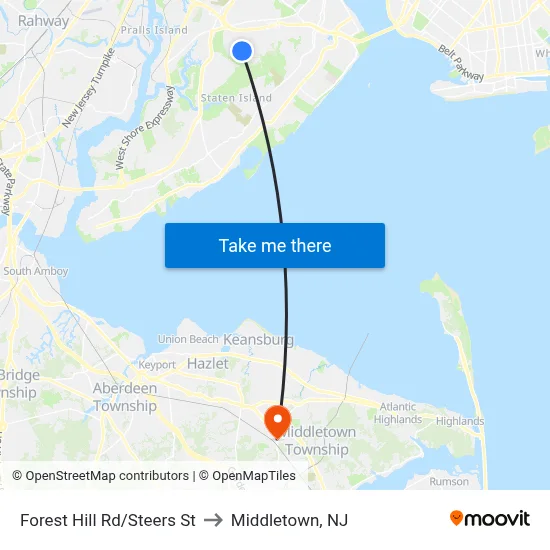 Forest Hill Rd/Steers  St to Middletown, NJ map