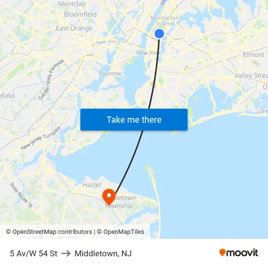 5 Av/W 54 St to Middletown, NJ map