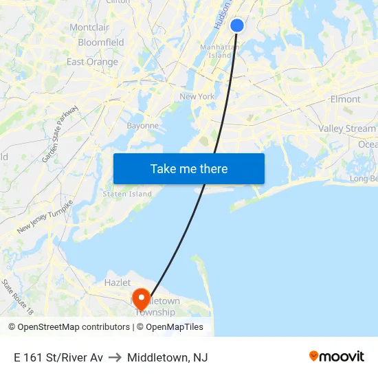 E 161 St/River Av to Middletown, NJ map