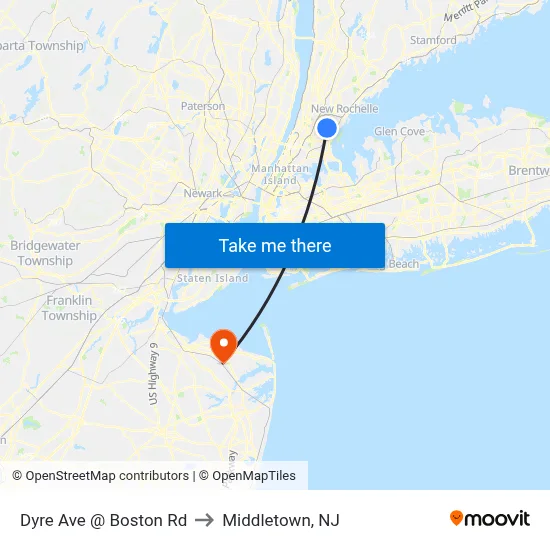 Dyre Ave @ Boston Rd to Middletown, NJ map