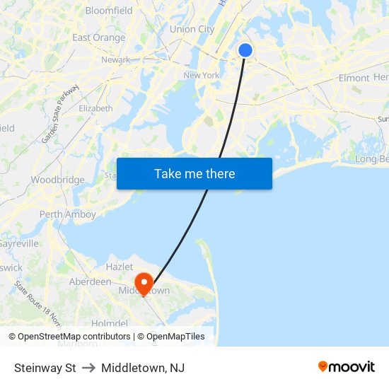 Steinway St to Middletown, NJ map