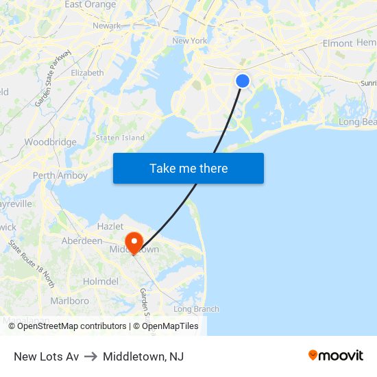 New Lots Av to Middletown, NJ map