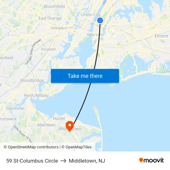 59 St-Columbus Circle to Middletown, NJ map