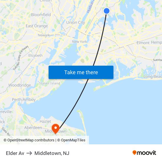 Elder Av to Middletown, NJ map
