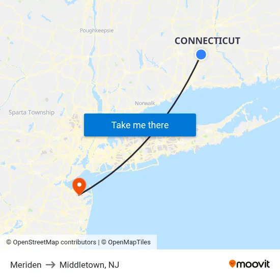 Meriden to Middletown, NJ map