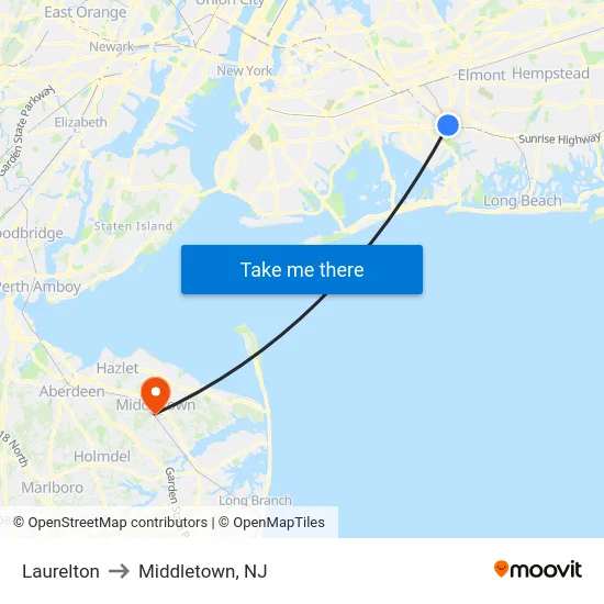 Laurelton to Middletown, NJ map