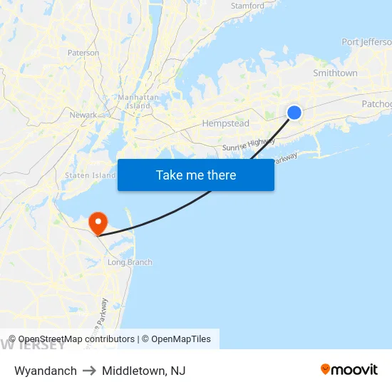 Wyandanch to Middletown, NJ map